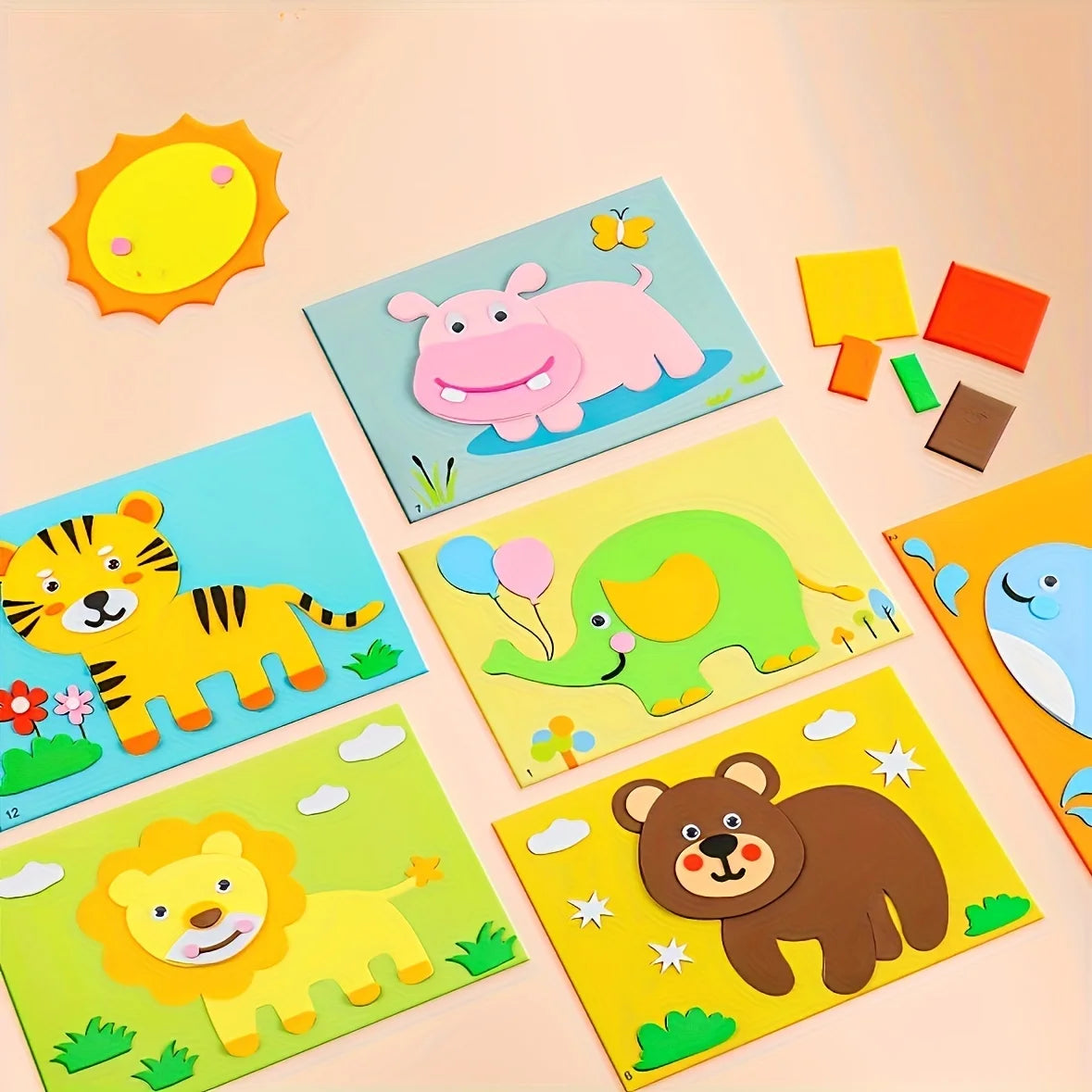 A colorful sticker puzzle set featuring 20 animal and nature designs on individual cards.