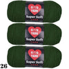 A set of three skeins of Super Soft Yarn in a dark green color for crochet and knitting