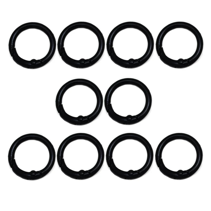 A set of six black alloy snap hook keychain clips, each measuring 24mm.