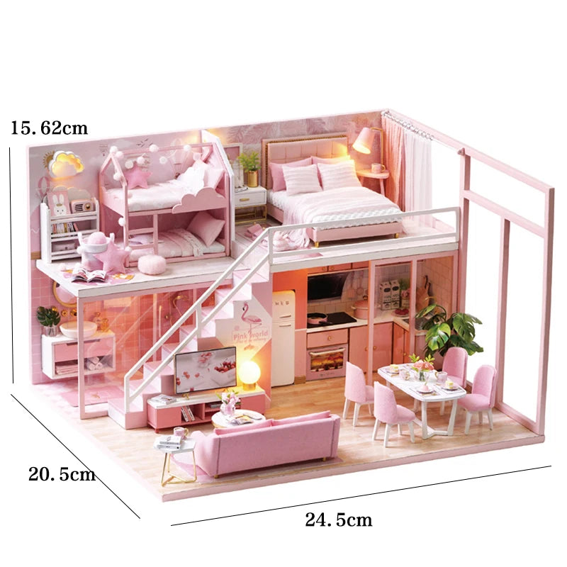 DIY Wooden Dollhouse Kit with Miniature Furniture – 3D Puzzle Craft Set