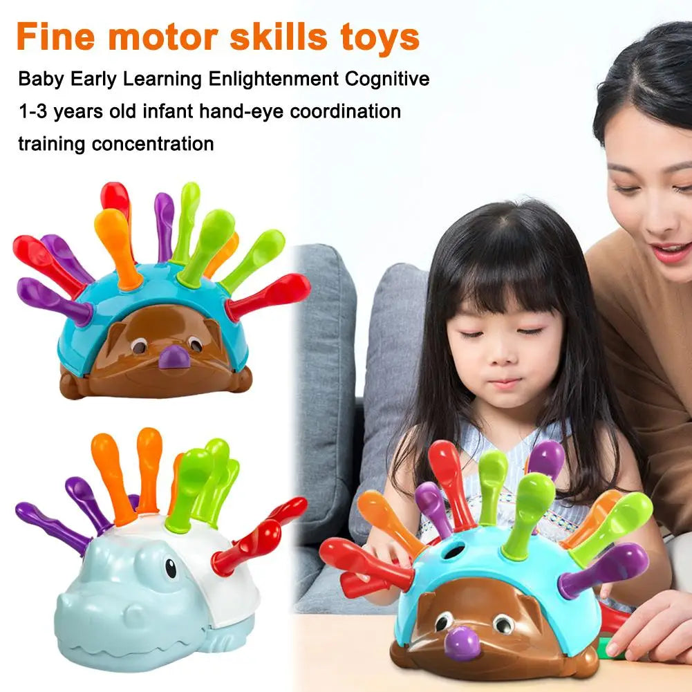 A set of colorful hedgehog fine motor skills toys for baby early learning and hand-eye coordination training.