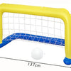 Yellow and blue inflatable water volleyball net frame with a white ball for pool fun