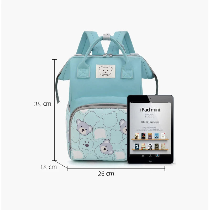 Waterproof Diaper Bag Backpack with Printed Bear Design