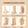 Step-by-step installation procedure analysis for a wooden stacking tower game.