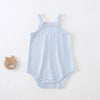 Light blue ribbed cotton strappy romper for babies
