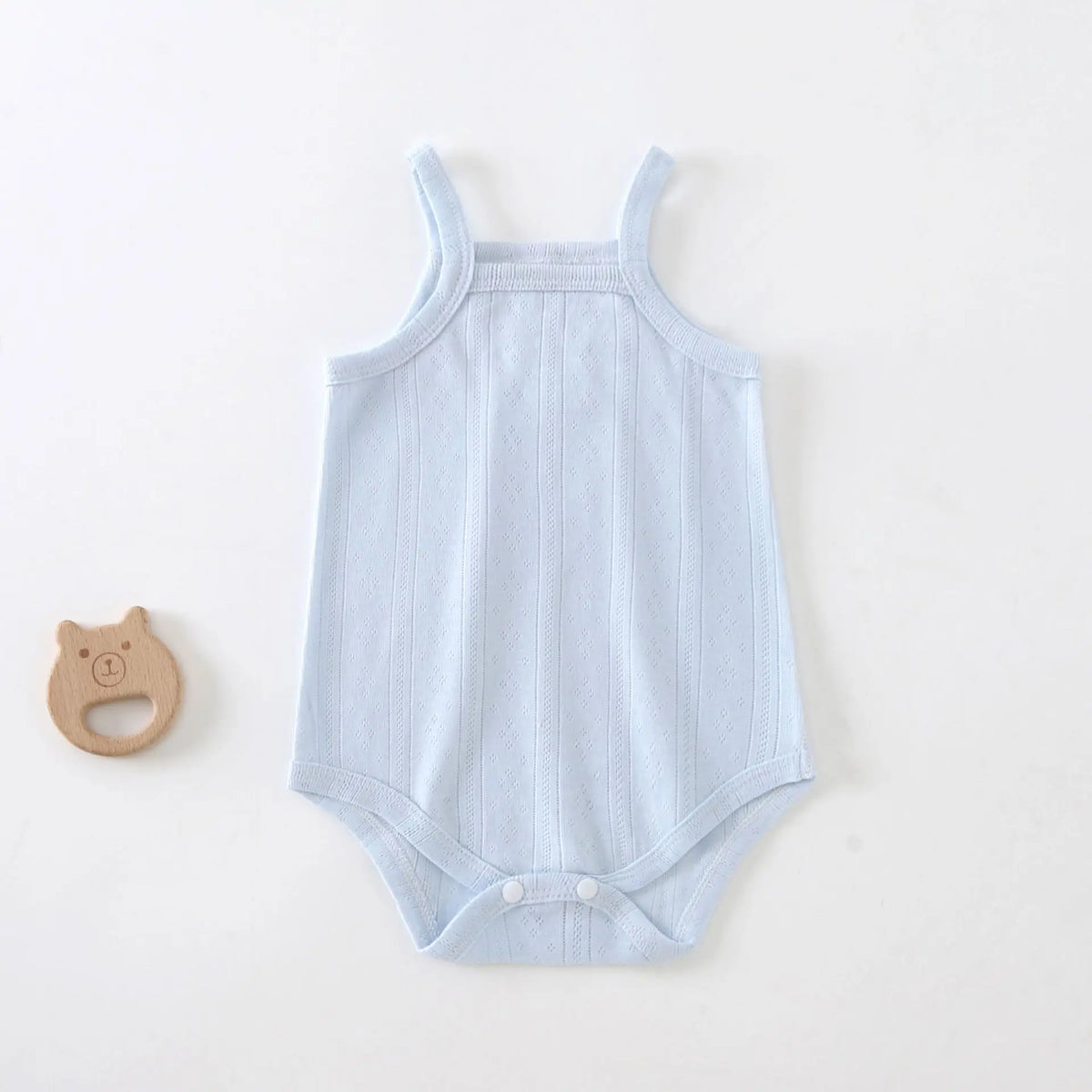 Light blue ribbed cotton strappy romper for babies
