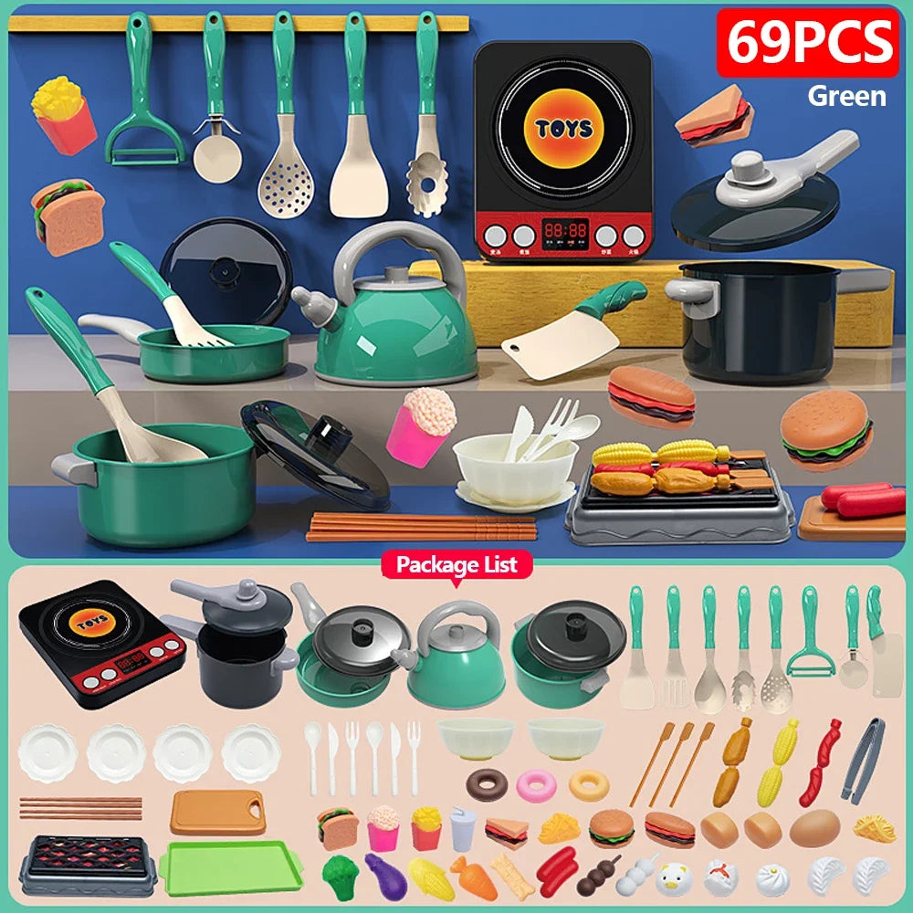 Kids Pretend Play Kitchen Set with Pots and Play Food