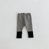 Black and white striped baby leggings with a solid black cuff design