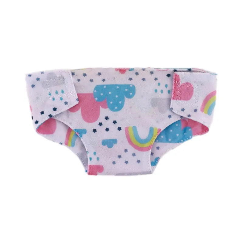 Pink and blue patterned soft doll underwear for 18-inch dolls