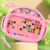 Pink magnetic drawing board for kids with colorful plastic dots and space theme