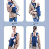Images showing various ways to wear a baby using an all-season multi-position baby carrier sling including horizontal, front 