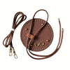 A brown crochet dumpling bag hardware kit featuring an adjustable strap and small metal findings.