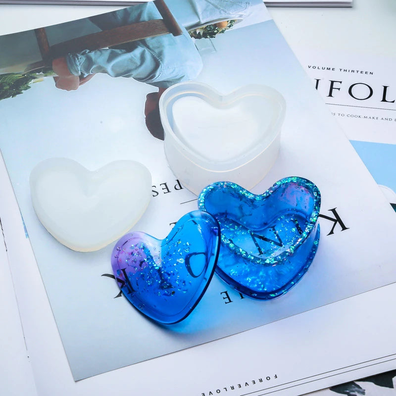 3-Piece Silicone Resin Mold Set with Lids — Heart, Hexagon & Flower Shapes