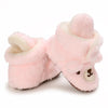 Pink plush baby snow boots for girls and boys with a soft texture and anti-slip sole