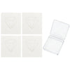 A set of four clear wax diamonds and an open clear plastic box for diamond painting craft.
