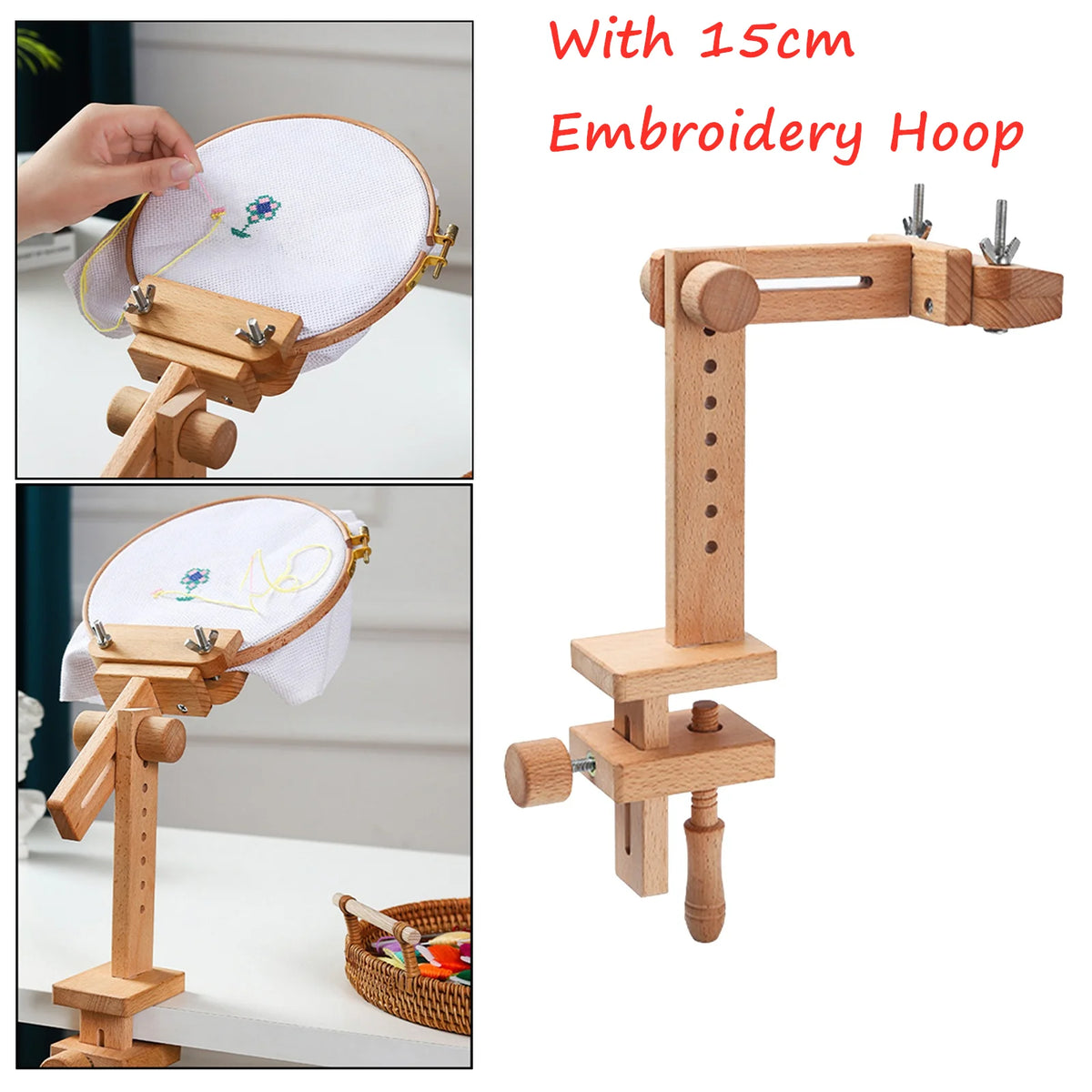 Adjustable Wooden Embroidery Stand with 360° Rotation