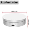 A white motorized rotating display stand with adjustable speed and angle settings.