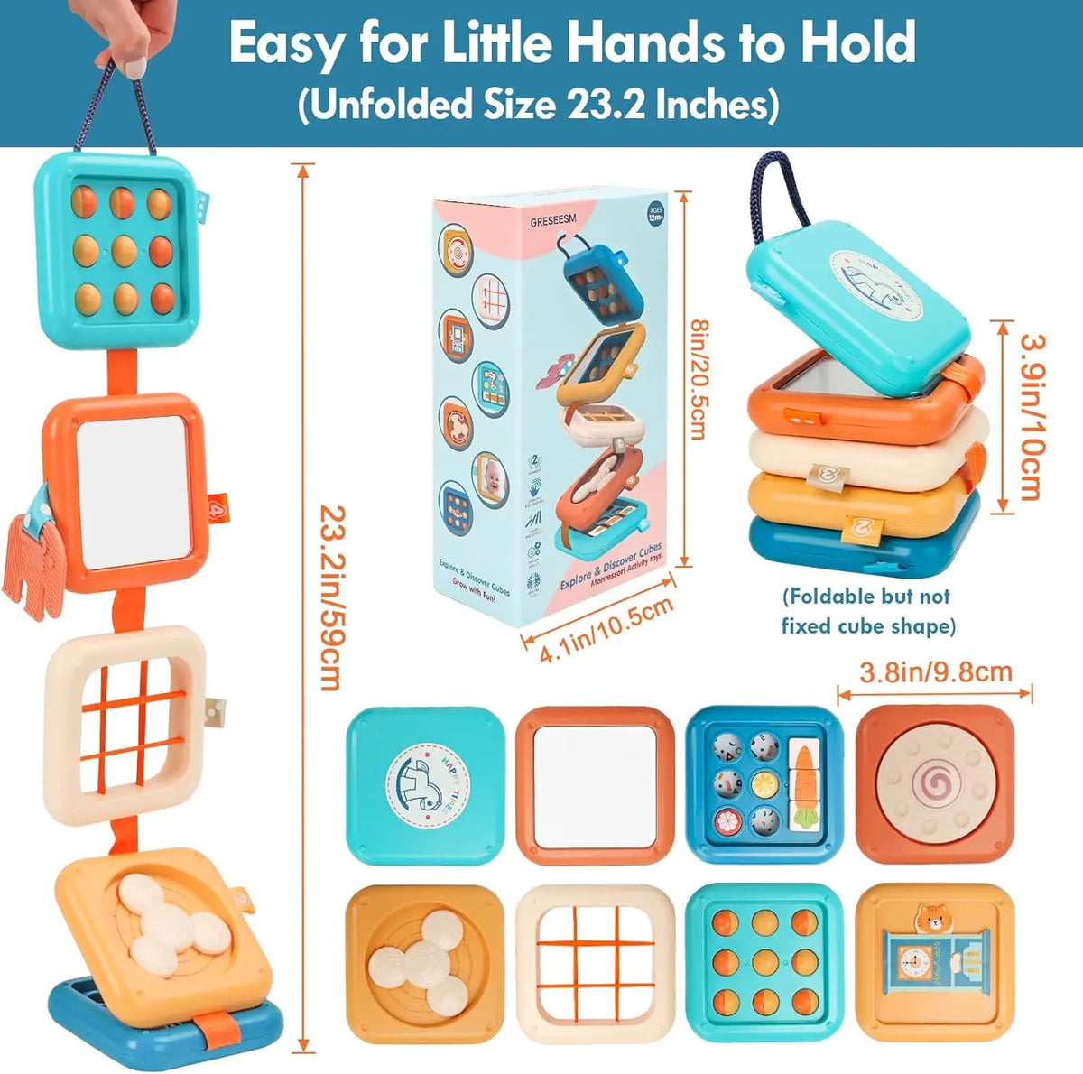Sensory Folding Activity Cube for Toddlers – Montessori Busy Board Toy
