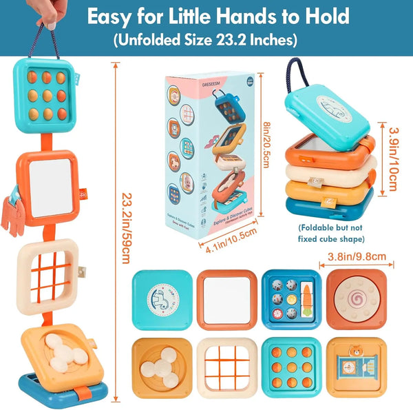 Sensory Folding Activity Cube for Toddlers – Montessori Busy Board Toy