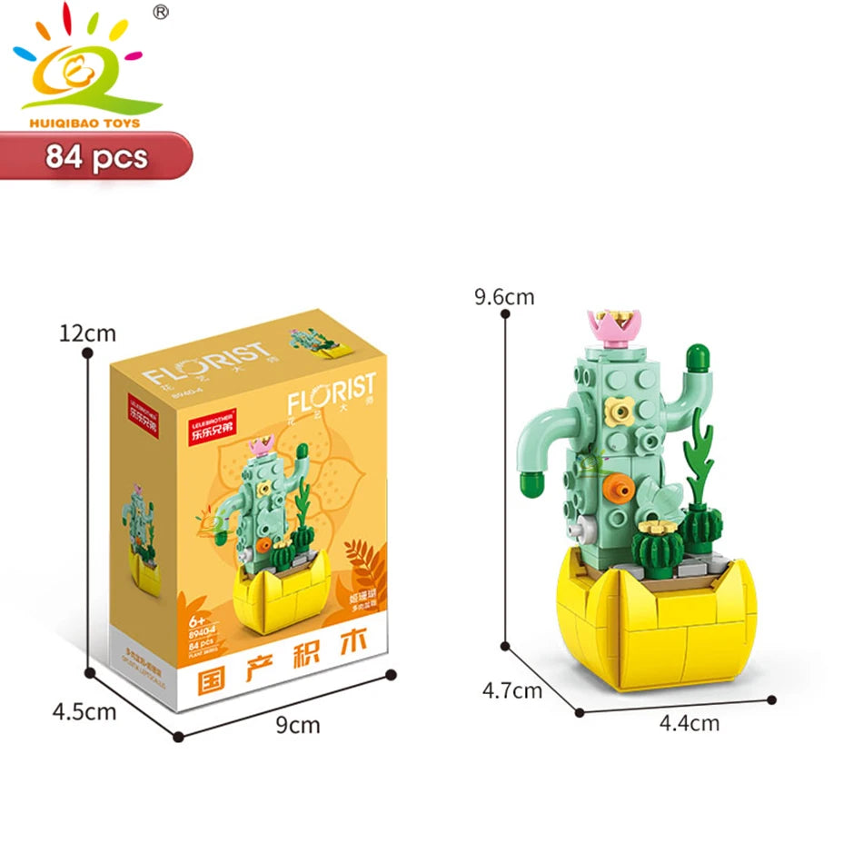 A set of 84 flower and succulent building blocks in various shades of green and yellow for desktop plant decor.