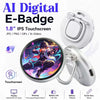 A white AI Digital E-Badge featuring a 1.8 inch IPS touchscreen and various accessories.