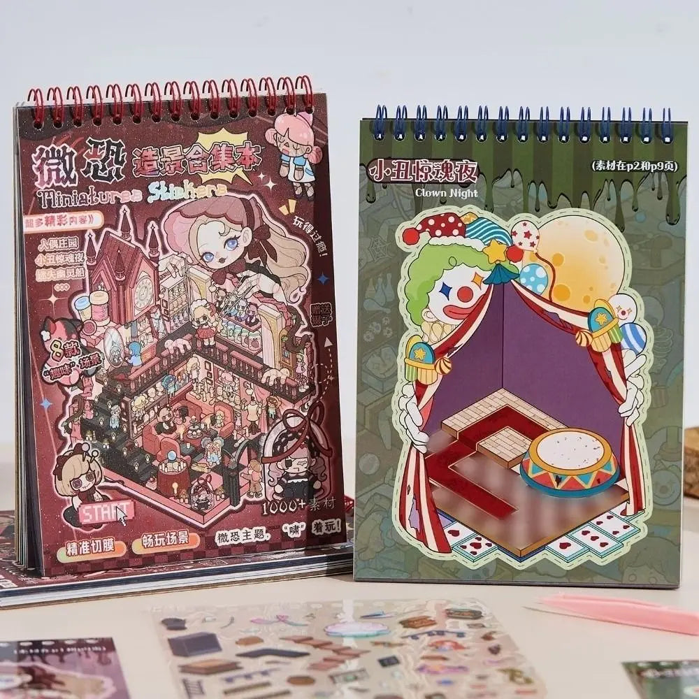 A set of sticker books featuring spooky 3D scenes and characters for creative kids