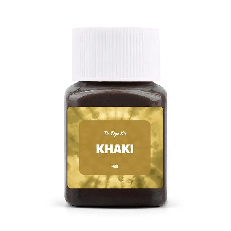 Jar of khaki textile fabric dye powder for clothing refurbishment