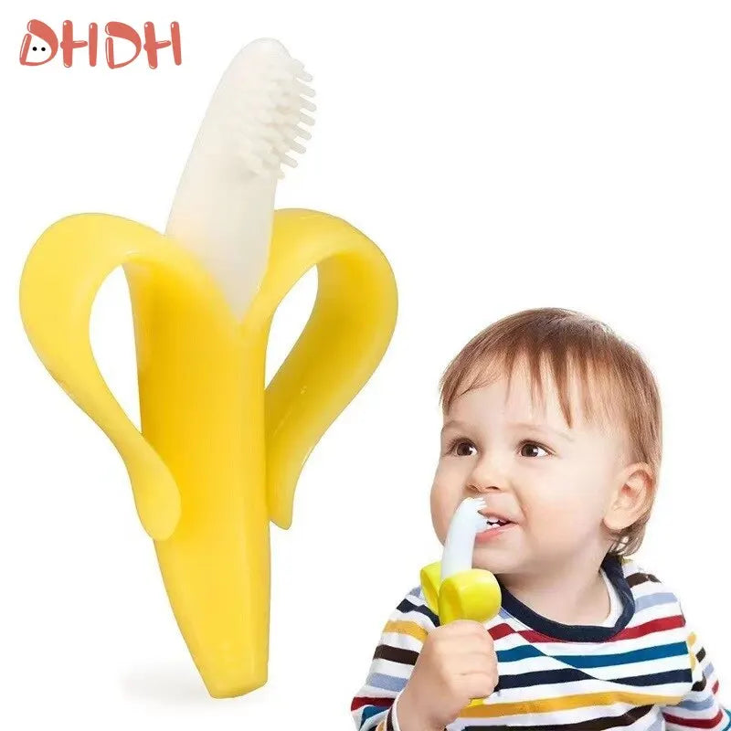 Banana-Shaped Silicone Baby Teether & Training Toothbrush
