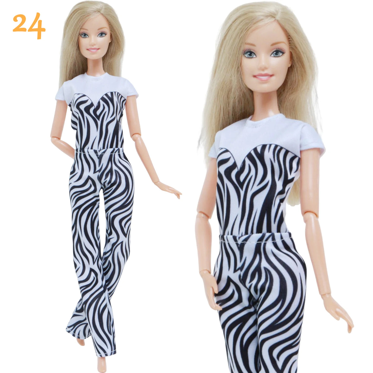 Fashion Doll Outfit Set – Wave Point Dress & Denim Grid Skirt for 11.5–12 Inch Dolls