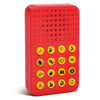 A red plastic button with multiple yellow buttons for fun sound effects and pranks