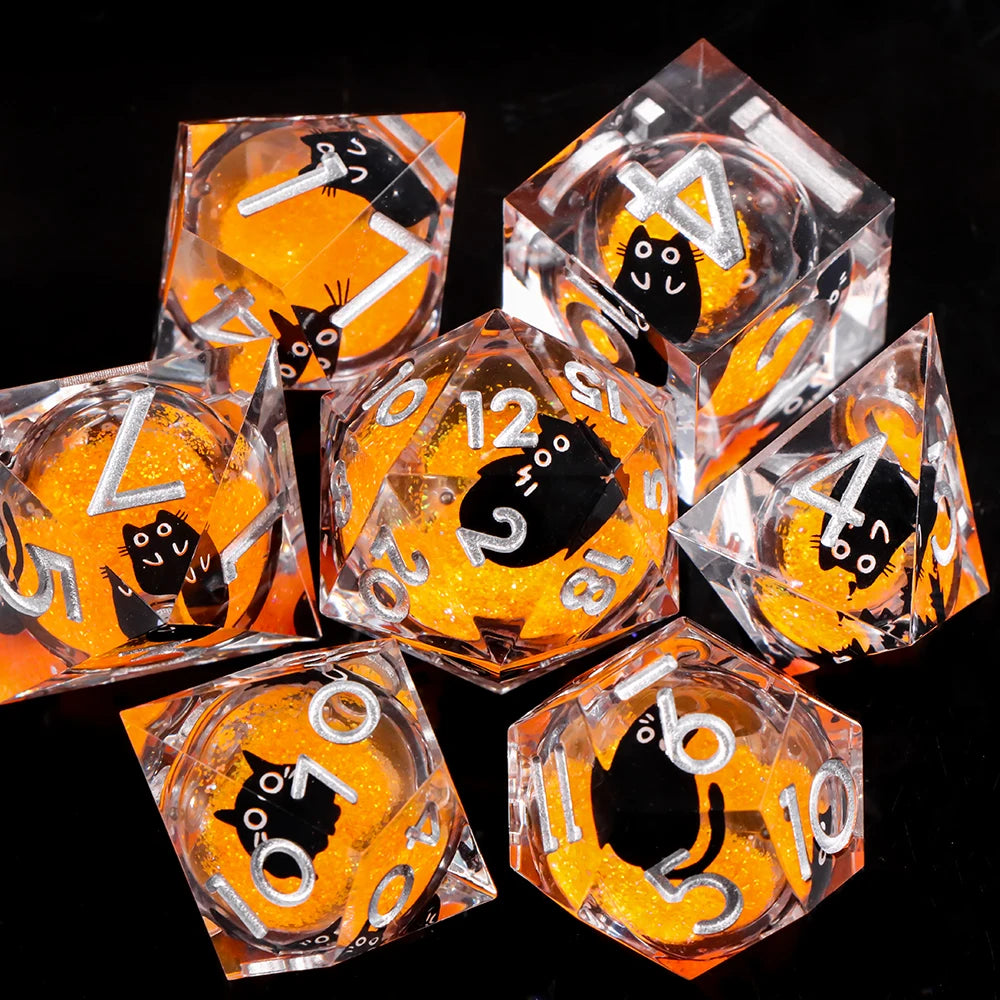 Liquid Core Cat Resin Dice Set for Dungeons & Dragons