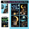 Four glow-in-the-dark starry home scratch art cards featuring castles and night landscapes