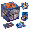 A set of colorful, geometric cube puzzles and transforming toys depicting celestial bodies like Saturn, the Moon, and stars.