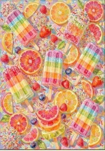 Diamond painting kit featuring colorful cupcakes, watermelon slices, and strawberries for home decor