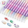 A collection of twelve colored precision nail art pens with fine 0.5mm tips displayed on a white background.