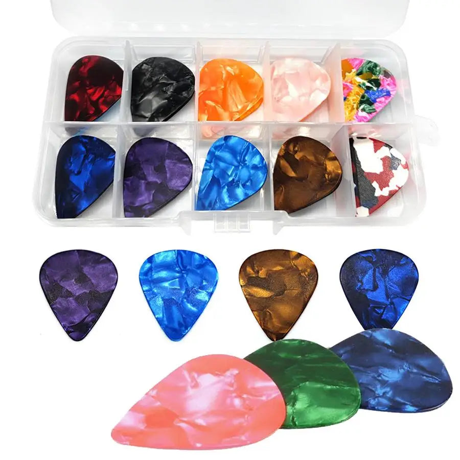 Celluloid Guitar Picks with Clear Storage Box