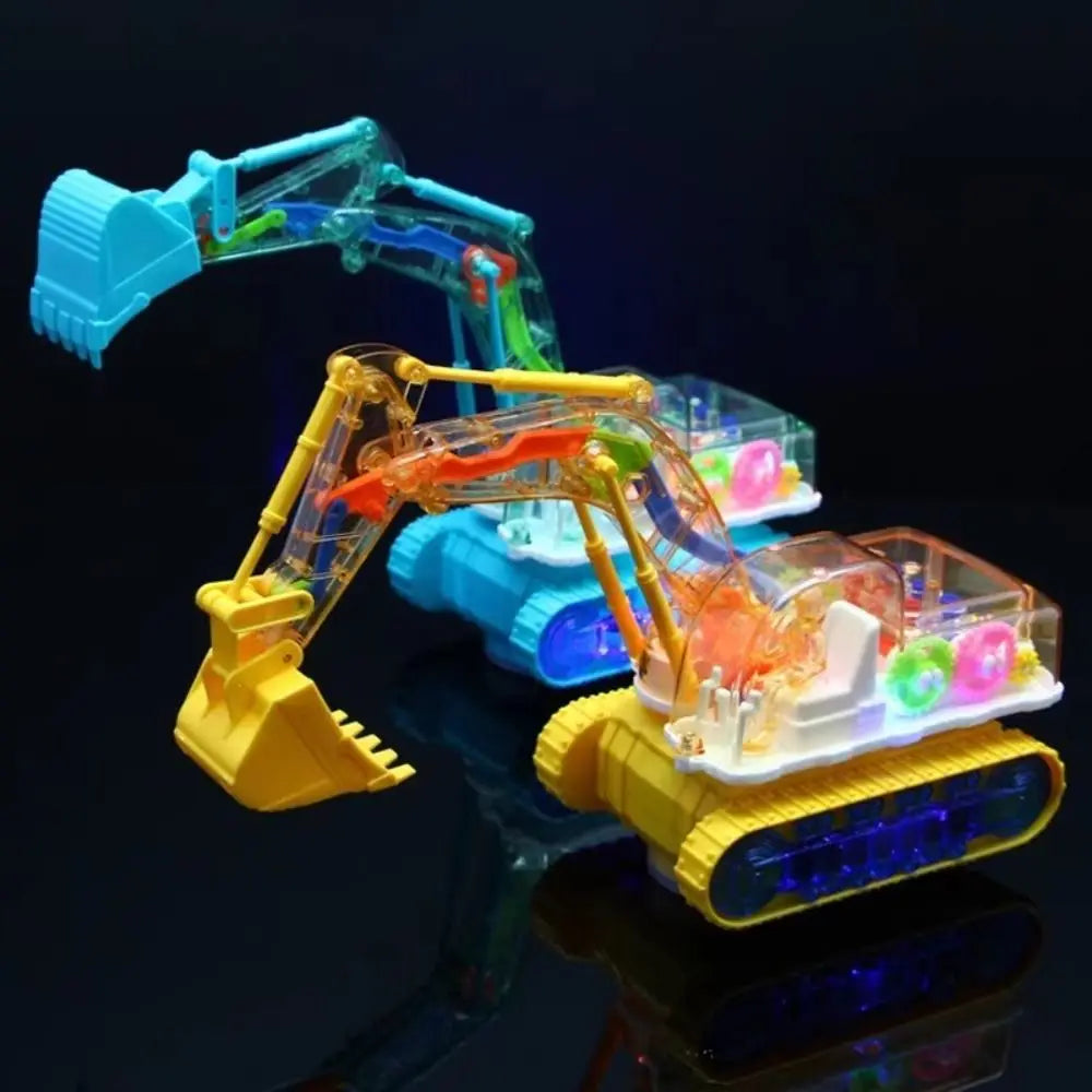 Transparent Gear Excavator Toy with LED Lights & Music