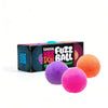 A box of three neon colored fuzz balls for stress relief and sensory play.