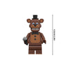 Mini building block figures of Bonnie and friends from Five Nights at Freddy's featuring brown fur and black attire