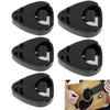 Black adhesive guitar pick holder designed to store and organize six guitar picks.