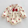 Baby Girls Lace-Trim Cotton Romper with Floral Details
