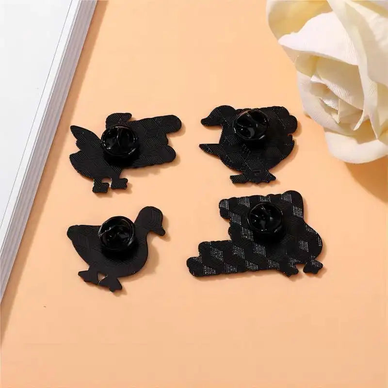 Cute Cartoon Goose Enamel Brooch Set (4-Pack)