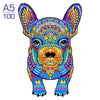 A detailed, colorful illustration of a puppy dog face designed for an A5 jigsaw puzzle.