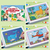 A colorful children's coloring book featuring illustrations of animals like a giraffe and a whale.