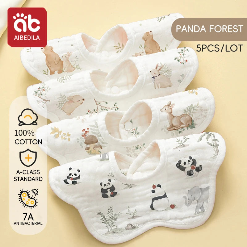 5-Pack Soft Cotton Muslin Bandana Bibs for Teething Babies