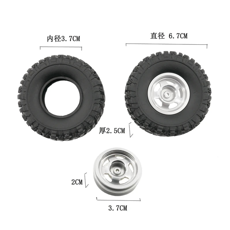 RC Car Metal Wheel Rims with Soft Rubber Tires (Set of 4)