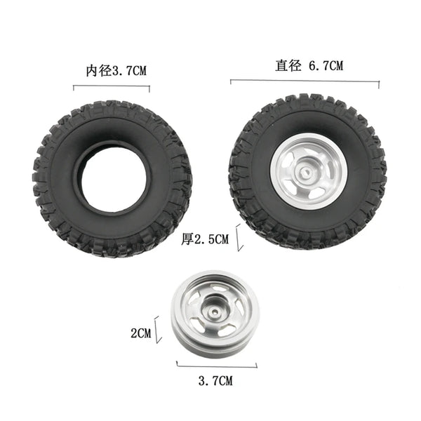 RC Car Metal Wheel Rims with Soft Rubber Tires (Set of 4)