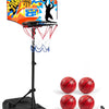 LED arcade basketball game featuring a hoop, stand, and four red basketballs.