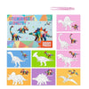 A collection of dinosaur and animal geometric stickers for a puzzle craft set.