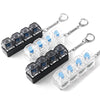 A set of illuminated keyboard key fidget toys with metal clasps and clear plastic keys.